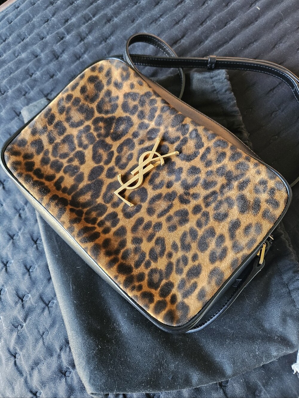 Yves Saint Laurent Leopard Print Camera Bag with Gold Logo